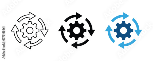 Workflow process icon. Gear cog wheel with arrows vector illustration. Workflow business concept. Effectiveness icon