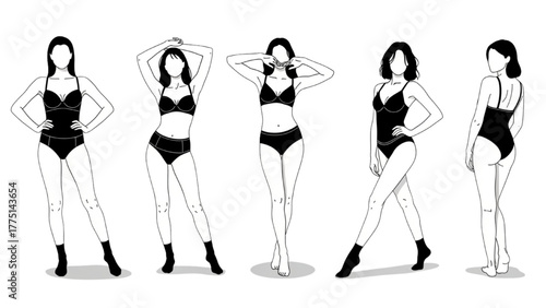 Collection of Women Posing in Underwear with Various Body Shapes and Poses