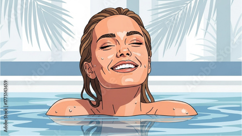 Relaxing Dip Woman Enjoying a Refreshing Swim in Serene Blue Waters