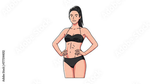 Woman in Bikini with Toned Abs Illustration for Fitness or Health Concept