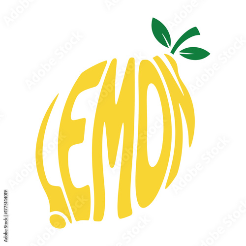 Yellow lemon word art with green leaves colouring page