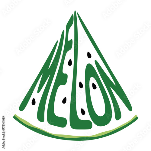 Green melon slice word art illustration colouring page