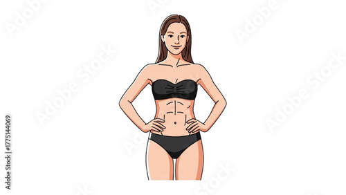 Illustration of a young woman with a fit, athletic body and defined abdominal muscles