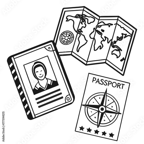 Passport, map and id card for travel concept
