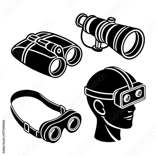 Set of different optical devices for entertainment