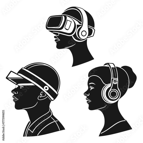 People wearing vr glasses for virtual reality