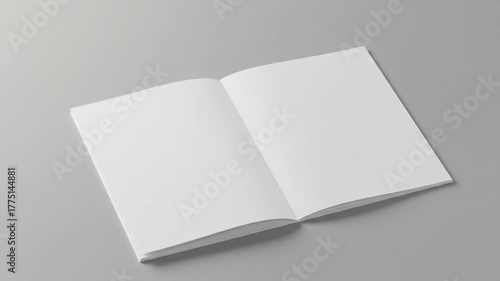 Open blank white book on a gray background, ideal for mockups