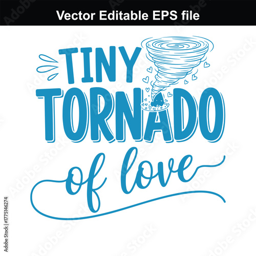 Tiny tornado of love, a vibrant blue handdrawn illustration with a swirling tornado and hearts, symbolizing overwhelming affection and passionate love