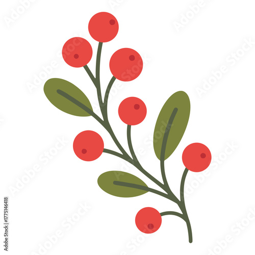 Floral with berry and leaves nature plant flat color vector illustration template design