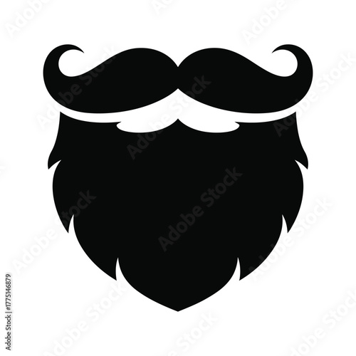 Full Beard and Moustache Silhouette Icon: Barber Shop, Hipster, and Male Grooming Vector