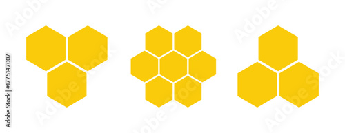 Honeycomb emblem logo or honeycomb icon. Simple flat honeycomb yellow and orange color. Colored honeycomb logo.