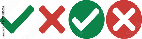 Green check marks and red x marks on white background check, mark, x, red, green, white, validation, cross, correct, wrong, symbol, sign, circle, choice, tick, false, true, graphic, element, isolated,