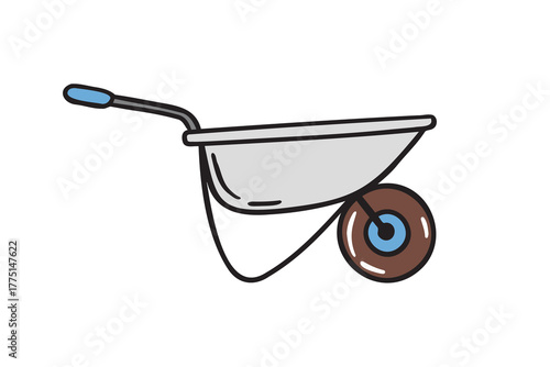garden wheelbarrow icon doodle hand drawn. colorful cartoon line drawing clipart symbol