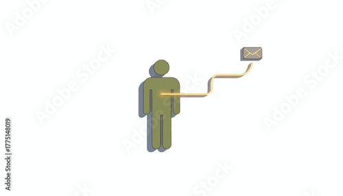 3D Render of Person Icon Connected to Mail Envelope Symbol: Concept of Digital Communication, Contact, and Direct Messaging