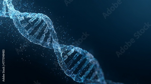 Abstract blue dna molecule double helix structure illustration on dark background for science