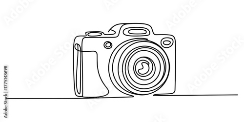 Continuous one line drawing of a camera