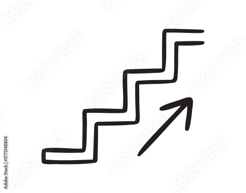 stairs up with arrow icon doodle hand drawn. Outline line drawing clipart symbol