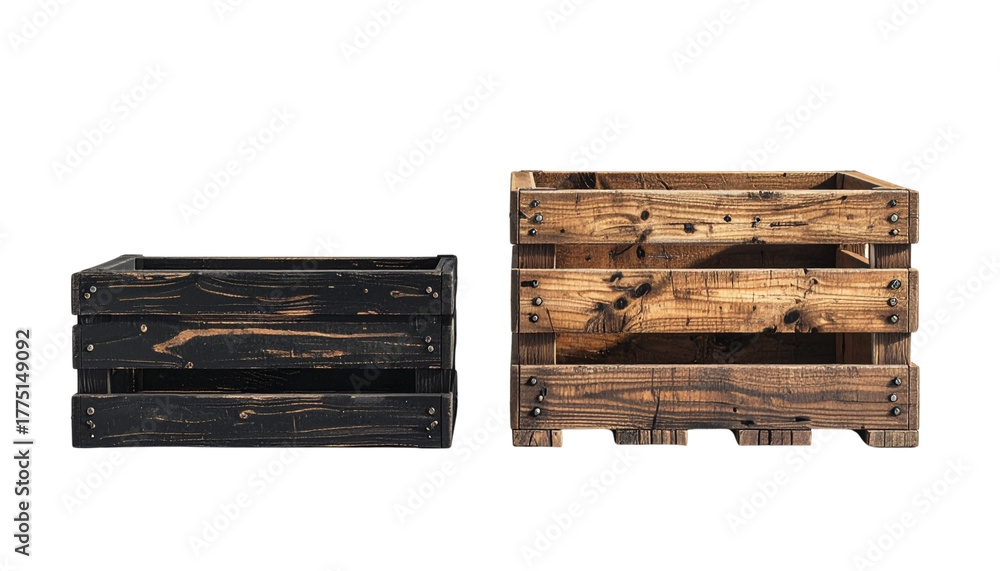 Fototapeta premium Closed wooden crate pair rustic box isolated on transparent background