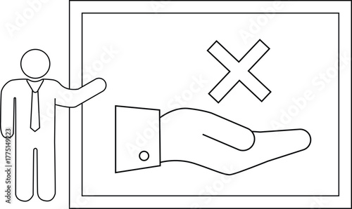 Man presents slide with hand and X mark
