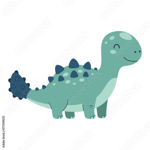 A cute, smiling, cartoon-style dinosaur with a spiky back and tail..