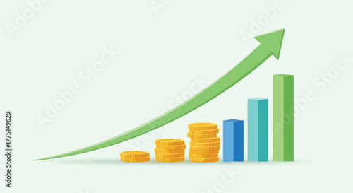 Financial Growth Chart Vector with Upward Arrow and Coin Stack