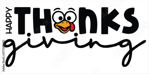 Happy Thanksgiving Turkey Face Typography