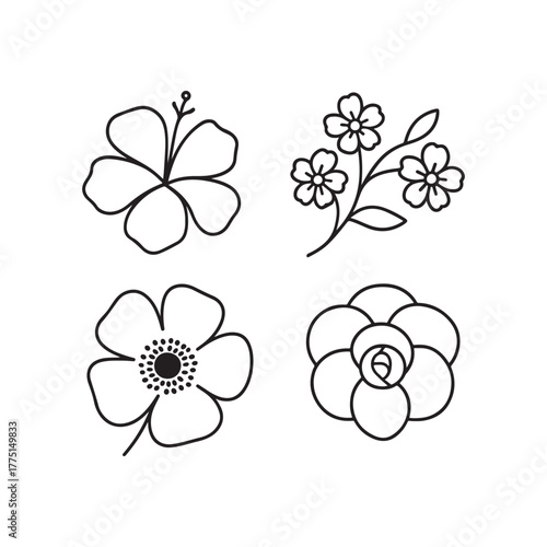 Four different flower outlines in simple style