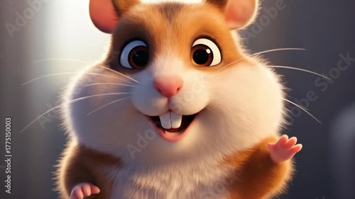 Happy 3D Cartoon Hamster Close-Up Smiling with Bright Background and Cheerful Mood