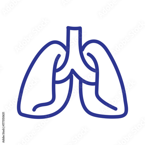 Simple blue line art icon of human lungs and trachea representing the respiratory system.