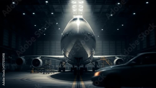 Airplane Parked Inside Maintenance Hangar