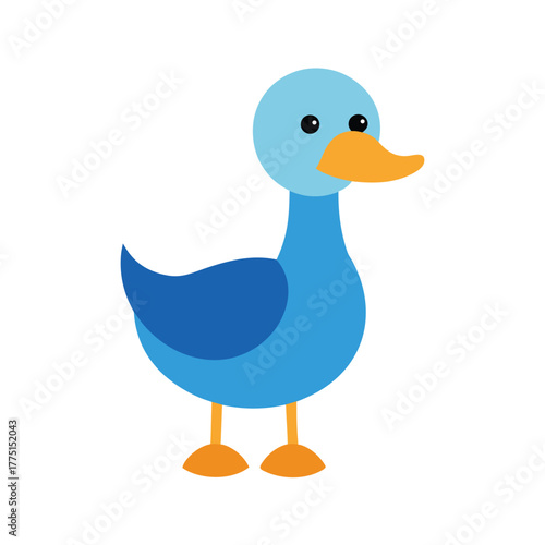 Cartoon blue duck standing on white background bird animal