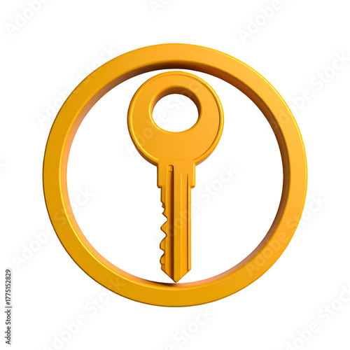 Gold key within a gold circle, set against a stark black background