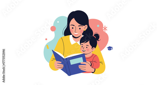 A smiling woman reads a book to a joyful little girl, emphasizing the importance of literacy, early education, and family moments.
