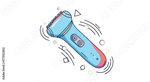 A vibrant light blue electric shaver or epilator, featuring control buttons and abstract design elements on a clean white background.