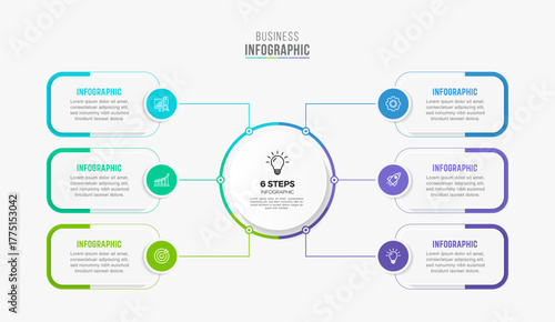 Vector infographic label design with circle infographics template design and 4-5-6 options or steps. Can be used for process diagram, presentations, workflow layout, banner, flow chart, info graph.