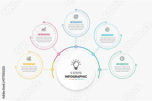 Vector infographic label design with circle infographics template design and 4-5-6 options or steps. Can be used for process diagram, presentations, workflow layout, banner, flow chart, info graph.