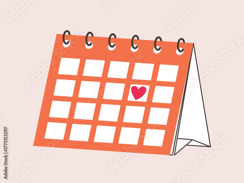 Calendar with heart on 14 February, valentine day