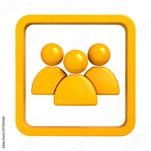 Three generic figures enclosed within a square, all rendered in a vibrant gold hue