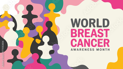World Breast Cancer Awareness Month Illustration with Colorful Abstract Figures Promoting Support and Education