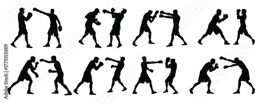 set of silhouettes of boxer