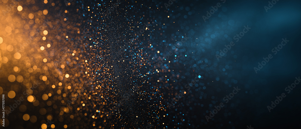 Obraz premium stars in space, bokeh light particles in motion, blue and gold glowing background