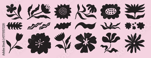 flower and floral shapes silhouette icon set. abstract botanical flower hand drawn icon. botany floral design boho beautiful elements
