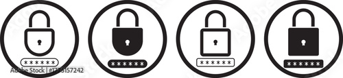 lock with password icon set. login successful icons for privacy. Account protection.  Account protection.  unlock symbol security icon set in red and green color outline style vector illustration
