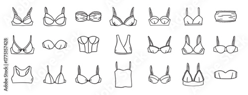Lingerie fashion feminine lacy woman underwear bra icon doodle hand drawn. Outline line drawing clipart symbol