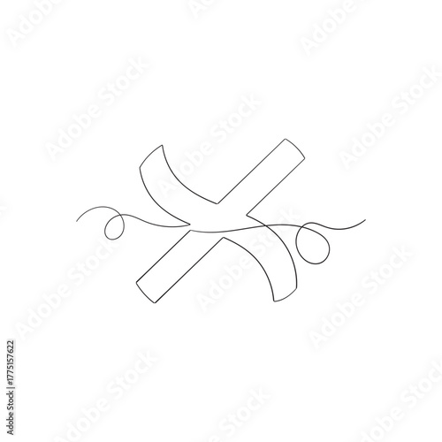 Cross line drawn symbol. Continuous line vector illustration