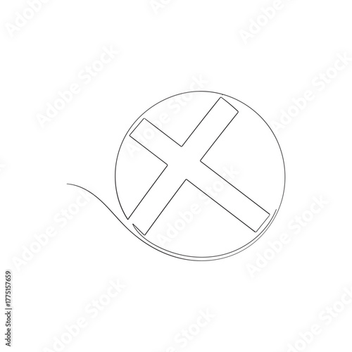 Cross line drawn symbol. Continuous line vector illustration
