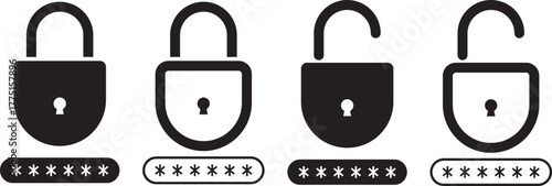 lock with password icon set. login successful icons for privacy. Account protection.  Account protection.  unlock symbol security icon set in red and green color outline style vector illustration