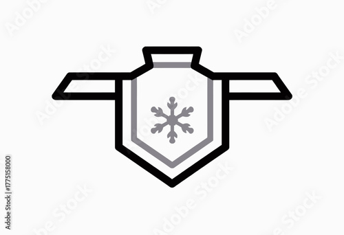 Minimalist Graphic Icon Featuring Stylized Snowflake and Shield Motif with Angular Wings on a Clean White Background