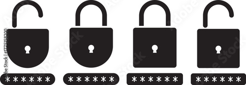 lock with password icon set. login successful icons for privacy. Account protection.  Account protection.  unlock symbol security icon set in red and green color outline style vector illustration