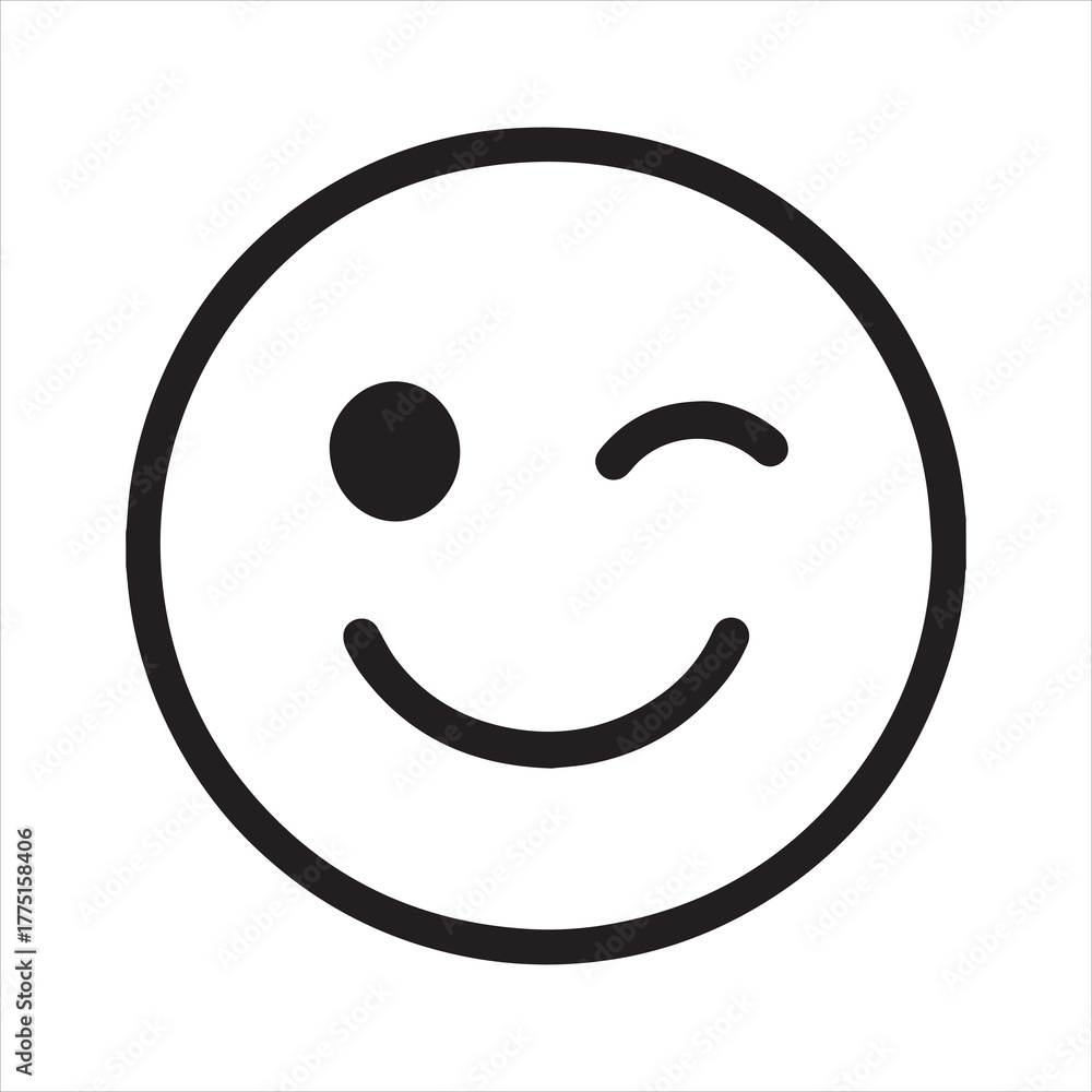 Fototapeta premium Winking face emoji outline icon vector
